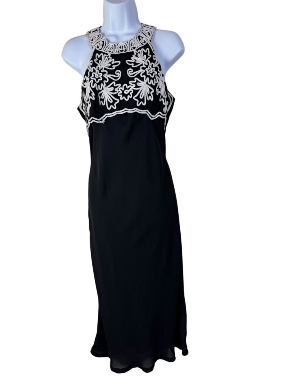 Vtg Jessica McClintock Gunne Sax‎ Black White Floral Halter Midi Dress Size 9/10